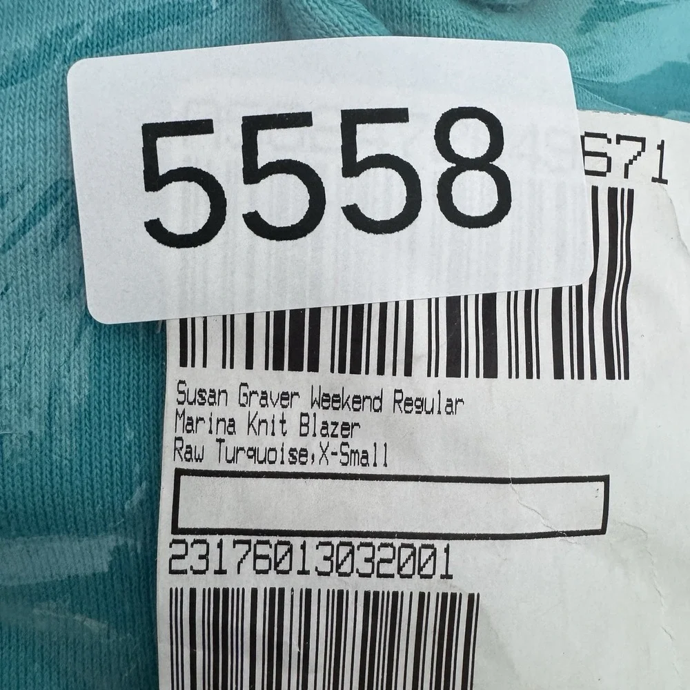 Susan Graver Weekend Marina Knit Blazer XS Raw Turquoise Blue